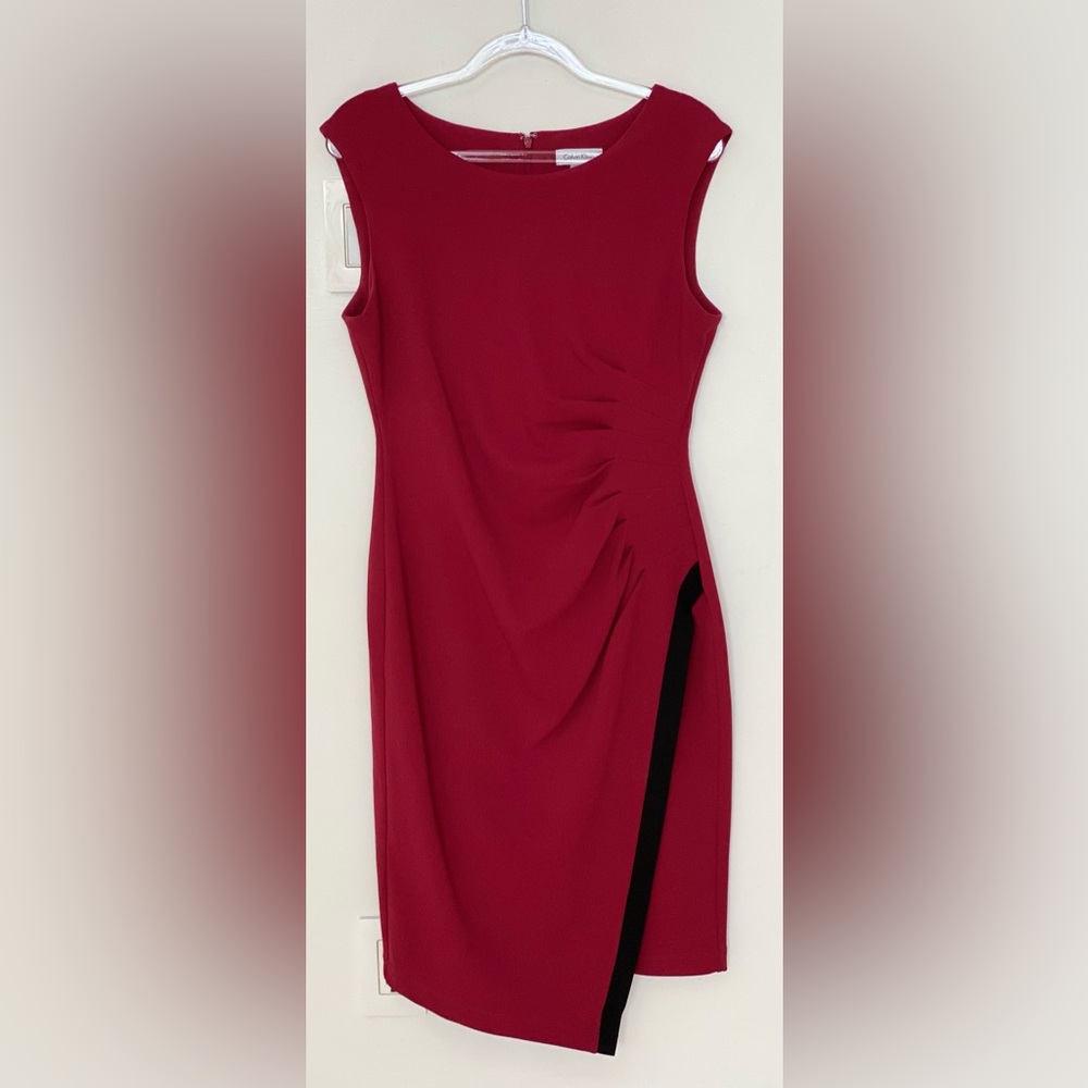 Calvin Klein Ruched Red Sleeveless Dress